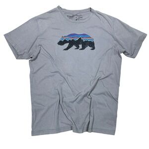 Patagonia Fitz Roy Bear Logo Crew T-Shirt Mens L Slim Fit Gray Organic Cotton